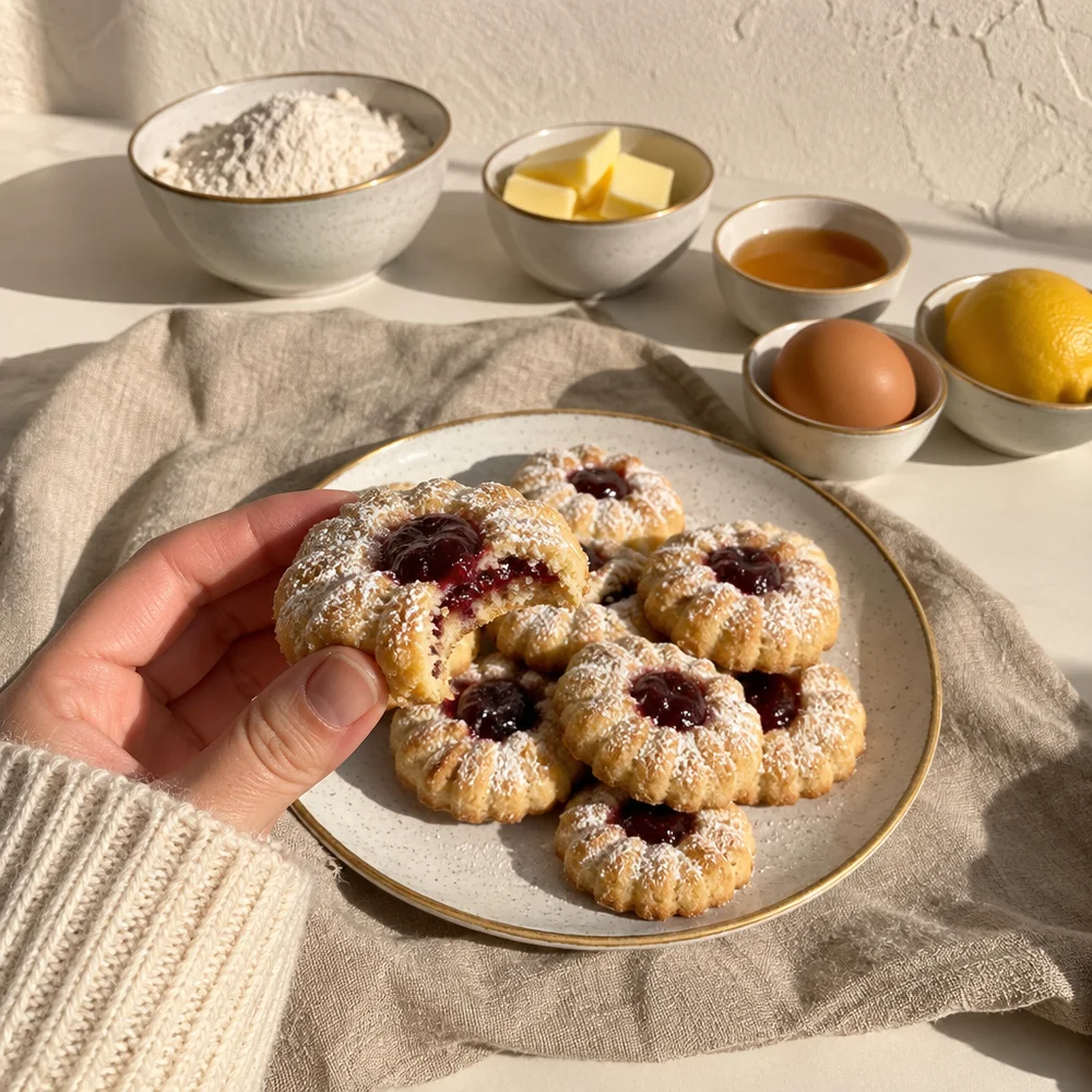 Vegetarian terrace cookies with sour cherry filling