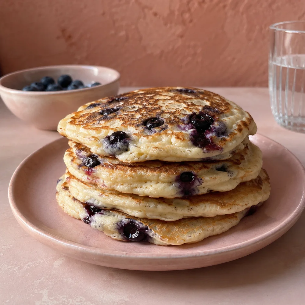 Vegetarian vanilla blueberry pancakes