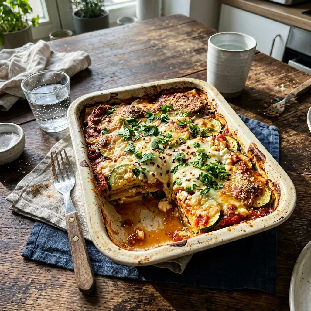 Vegetarian courgette lasagne with cottage cheese