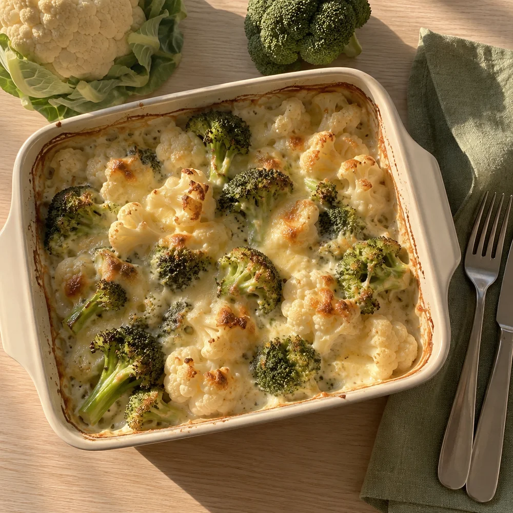 Vegetarian cauliflower bake with broccoli