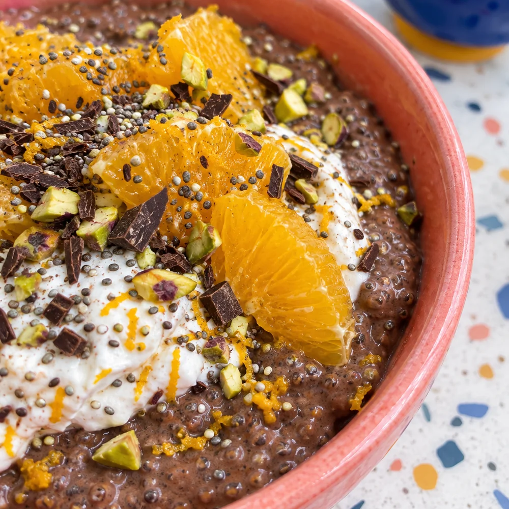 Vegetarian chocolate orange chia pudding with skyr
