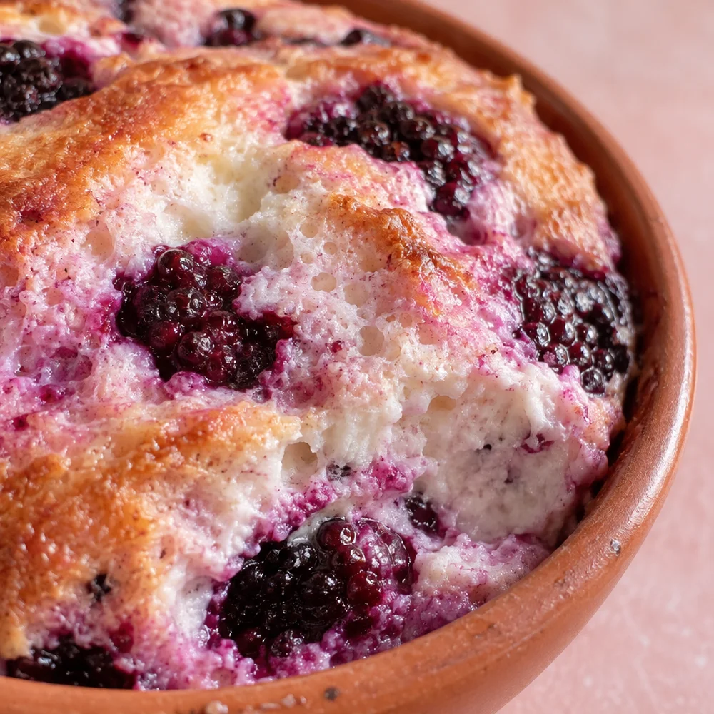 Vegetarian blackberry and quark soufflé