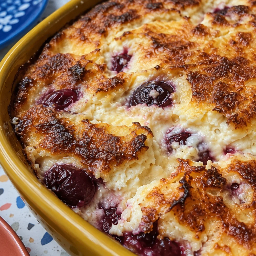 Vegetarian cherry and quark gratin
