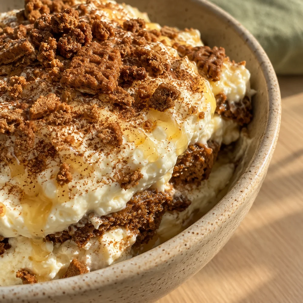 Vegetarian Lebkuchen tiramisu with honey and quark