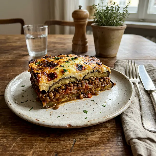 Vegetarian lentil moussaka