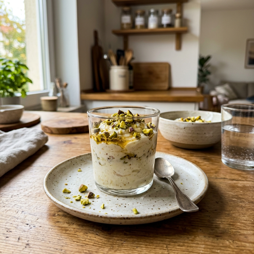 Vegetarian pistachio and honey parfait
