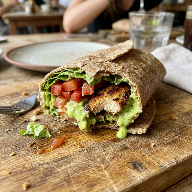 High-protein wholemeal wraps with chicken and avocado cream