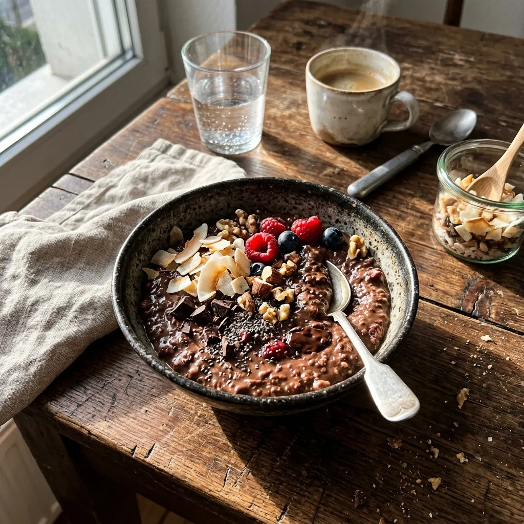 Warm keto chocolate and coconut bowl