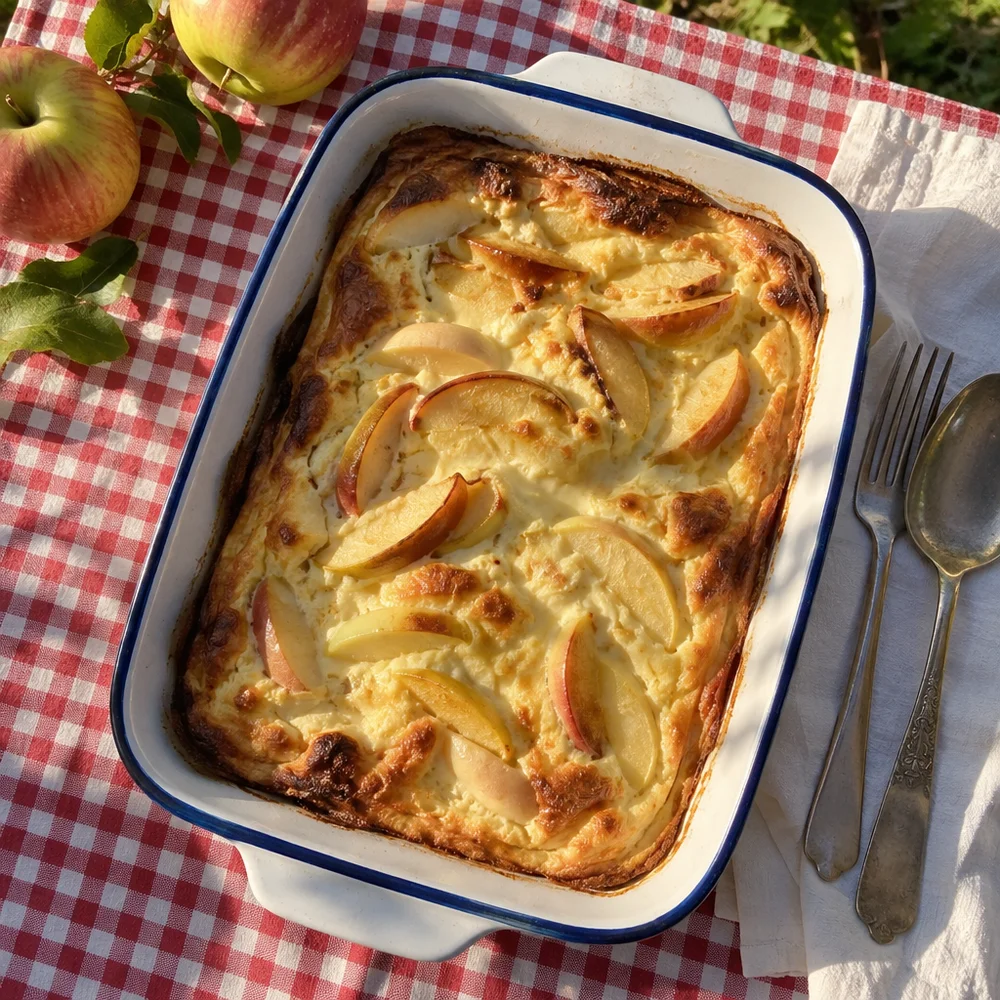 High-protein warm apple and quark bake