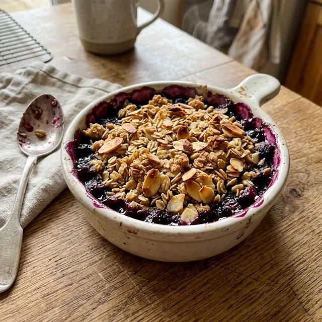 Warm blueberry and almond crumble