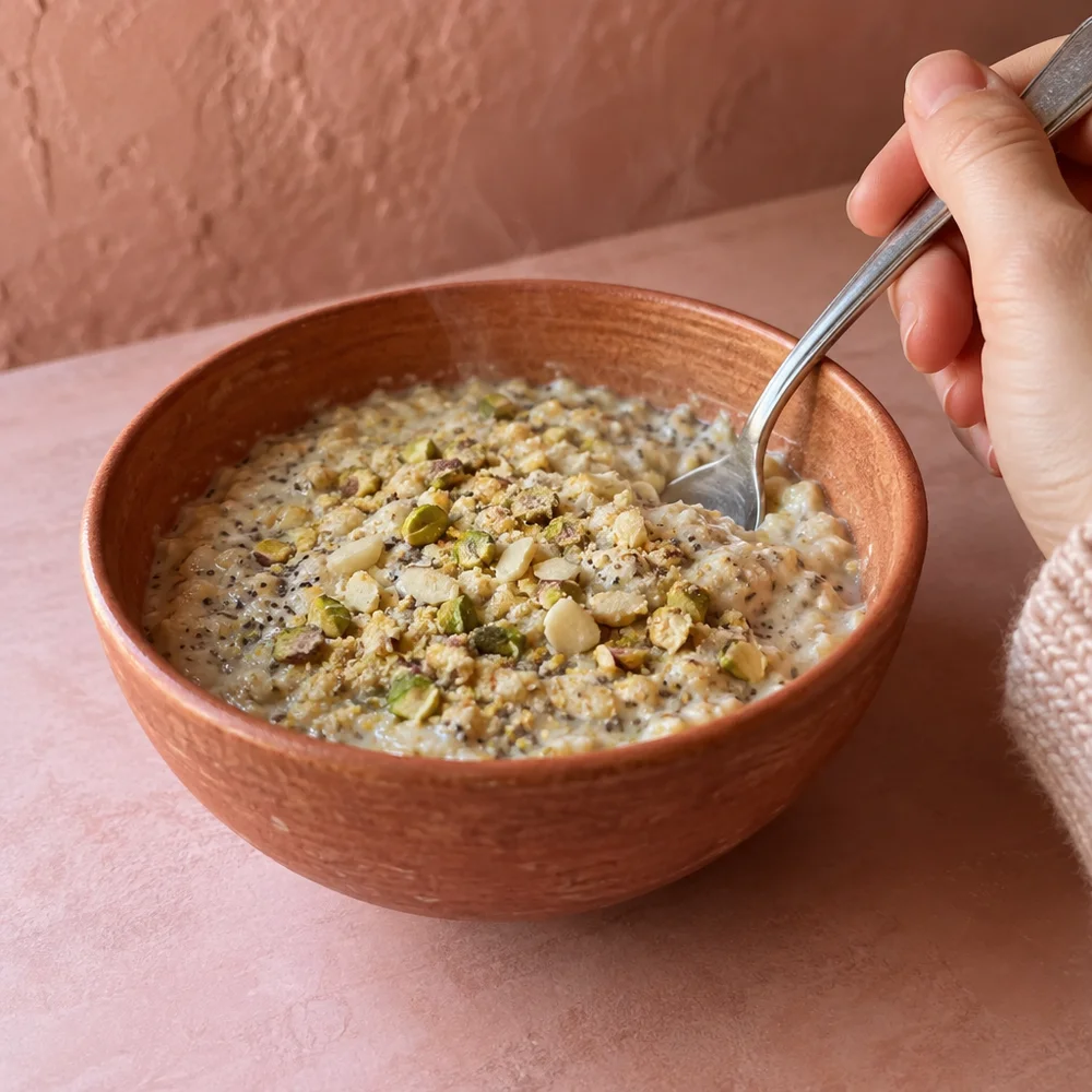 Warm almond and pistachio porridge