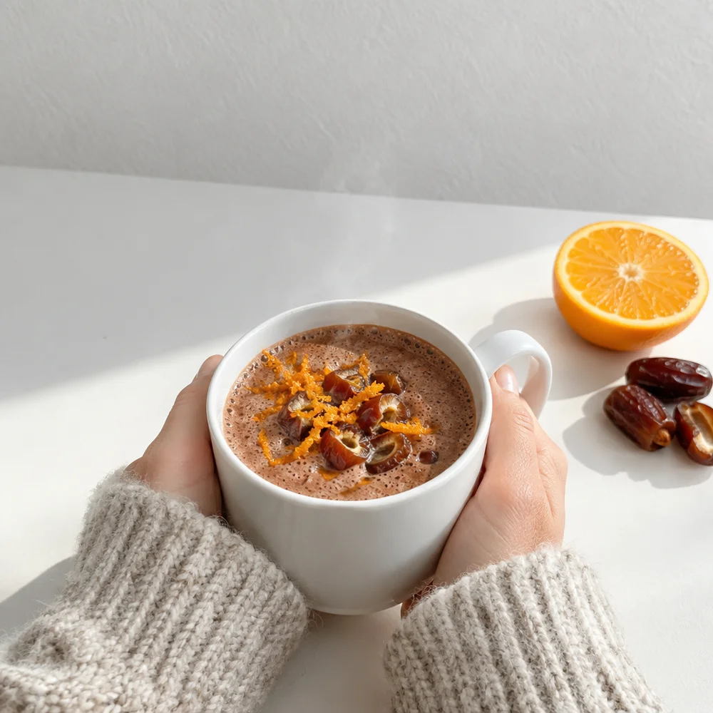 Christmas hot cocoa with dates and orange