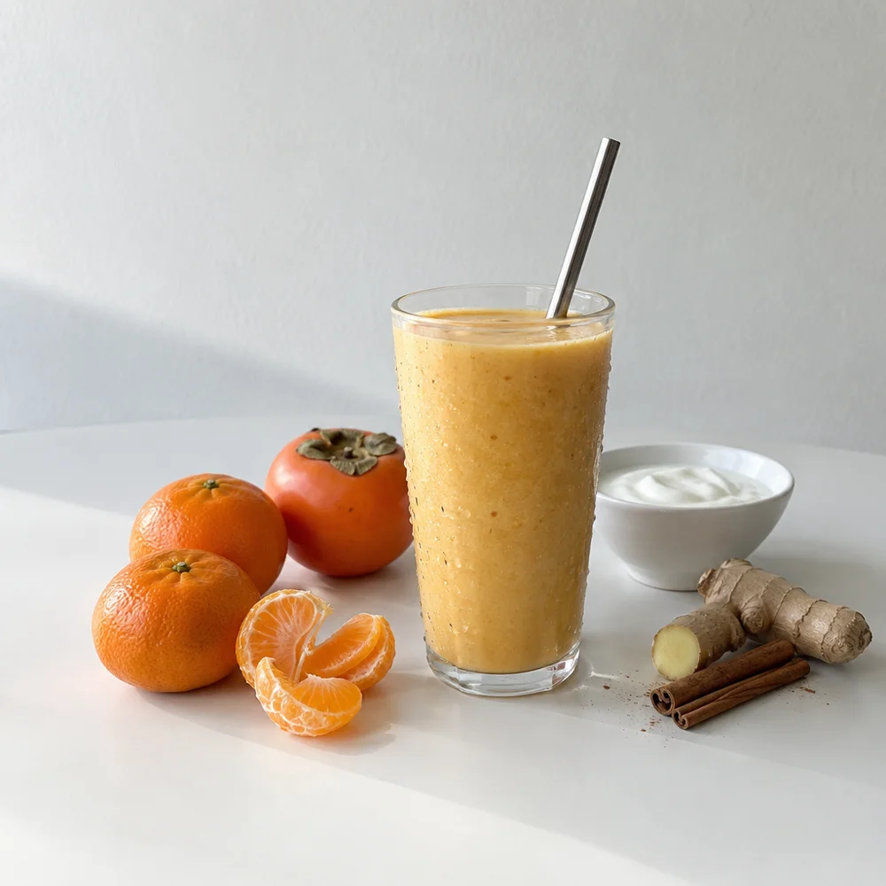 Christmas smoothie with mandarins, persimmon and cinnamon
