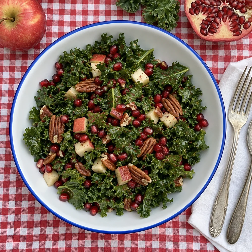 Kale and pomegranate salad with pecans