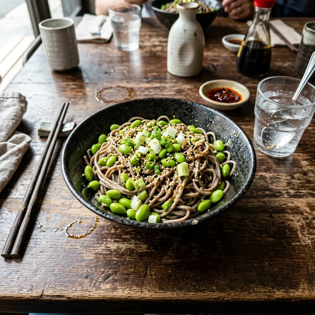 Savoury edamame soba noodles with sesame