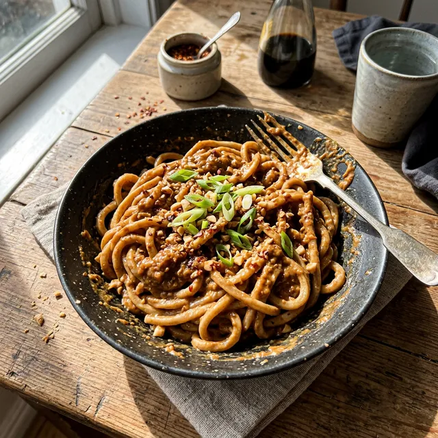 Vegetarian spicy peanut brown rice noodles