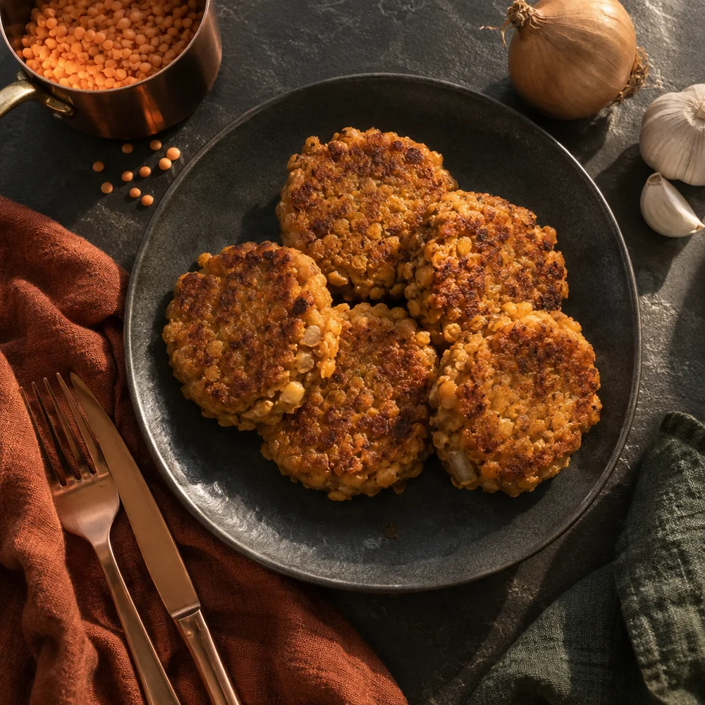 Spiced red lentil patties