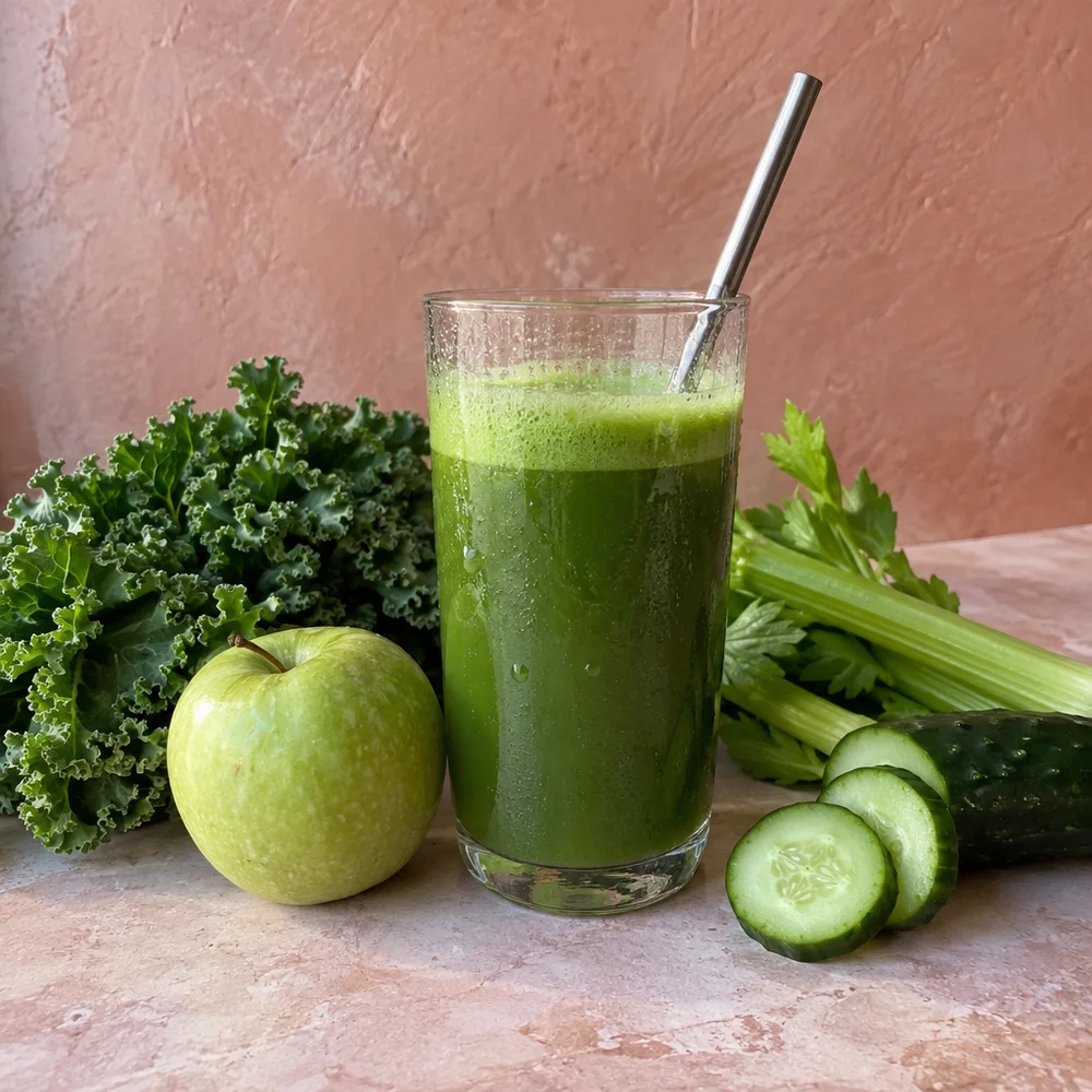 Vegan kale, apple and celery juice