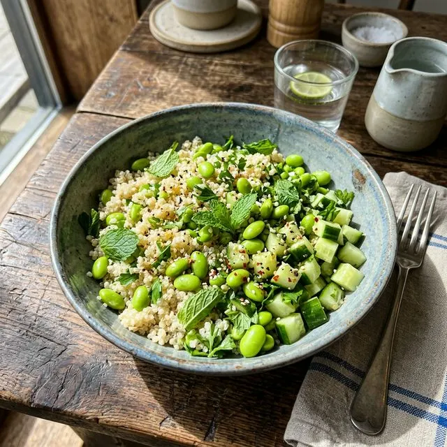 Lemony edamame and quinoa salad