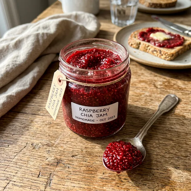 Raspberry chia jam with maple syrup