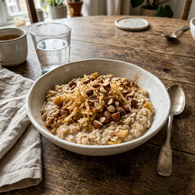 Apple and cinnamon porridge with linseed