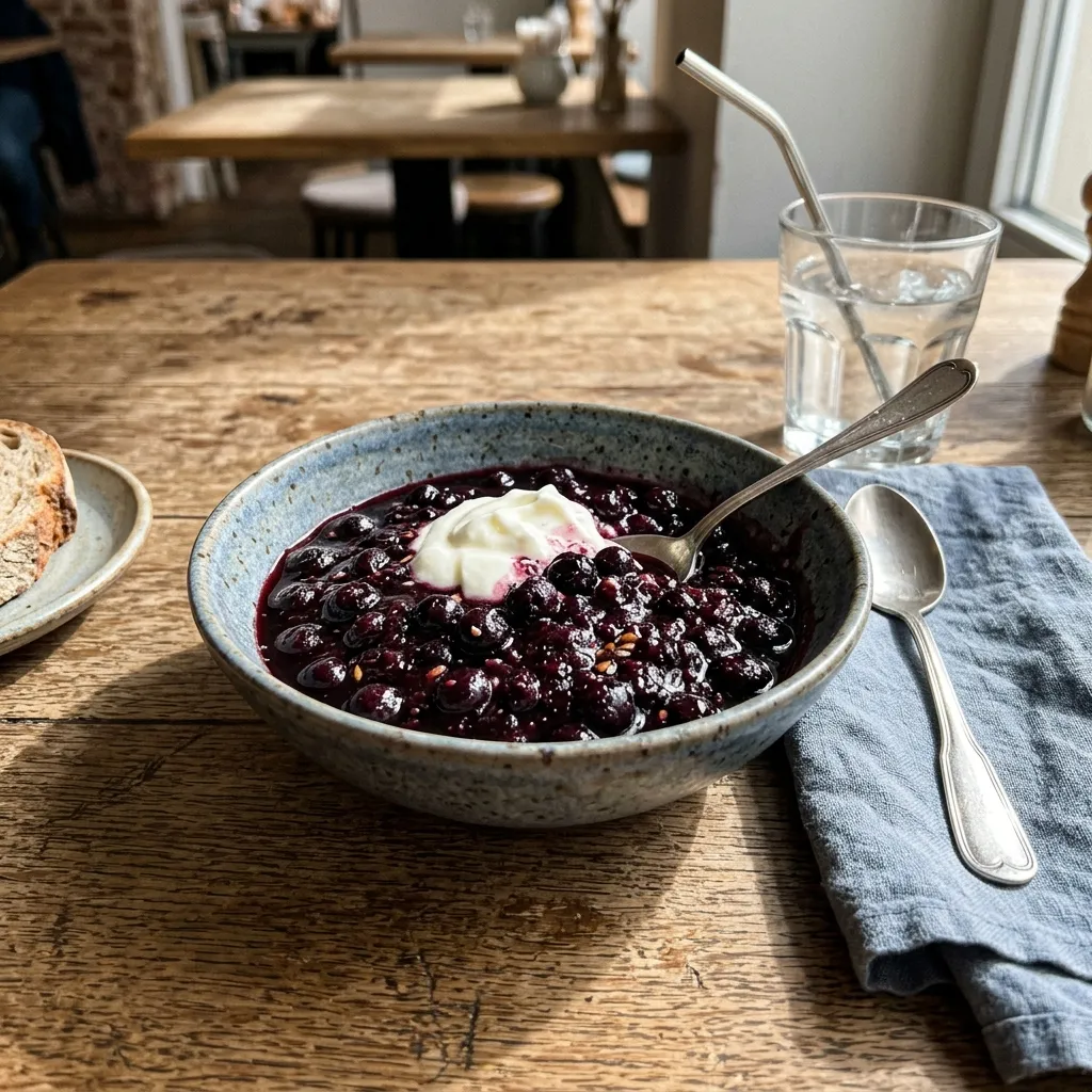Blueberry compote with yoghurt and chia seeds