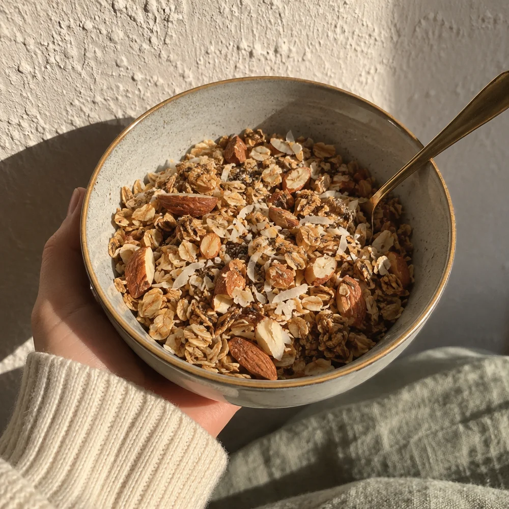Almond coconut granola with maple syrup